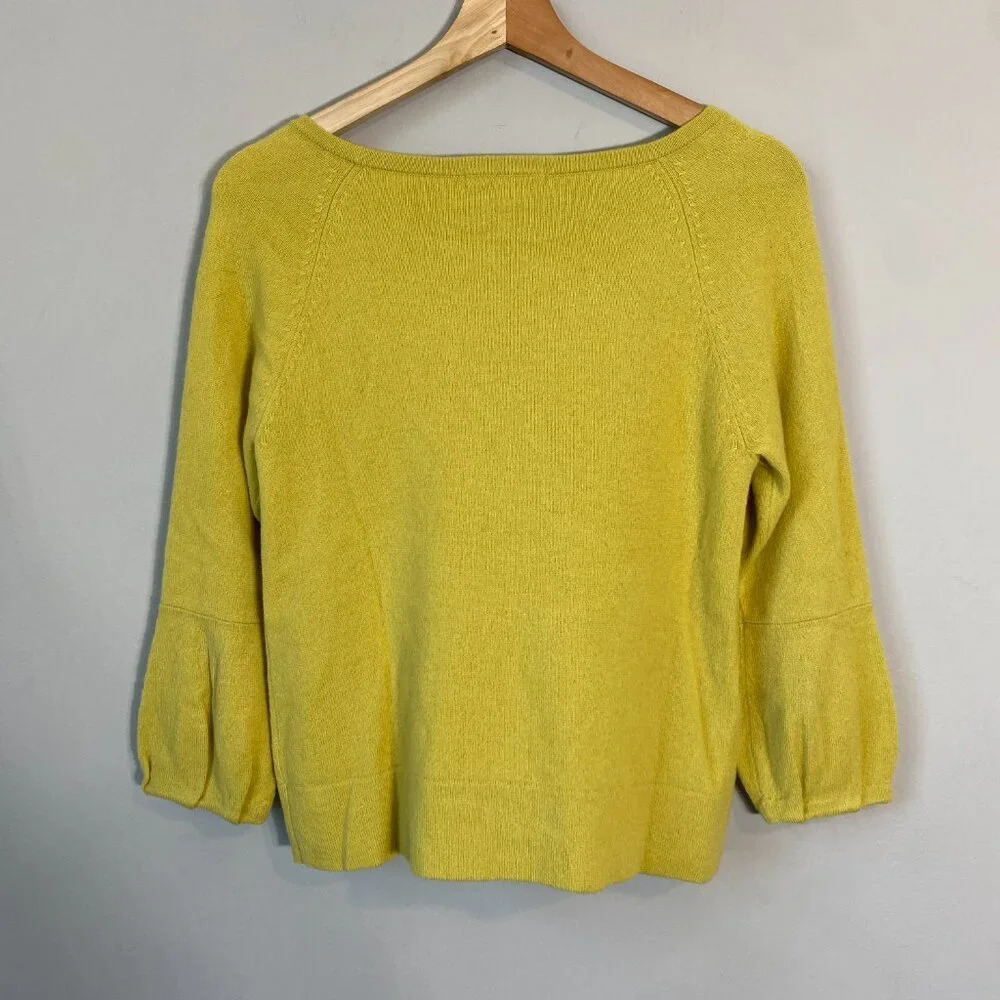 Boden Women's Size 4 100% Cashmere Puff Sleeve Knit Pullover Sweater Yellow Cozy - Picture 10 of 15